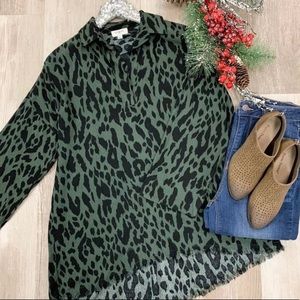Green and black animal print tunic